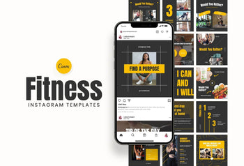 97 Done-for-You Black and Yellow Fitness Instagram Posts Canva Templates