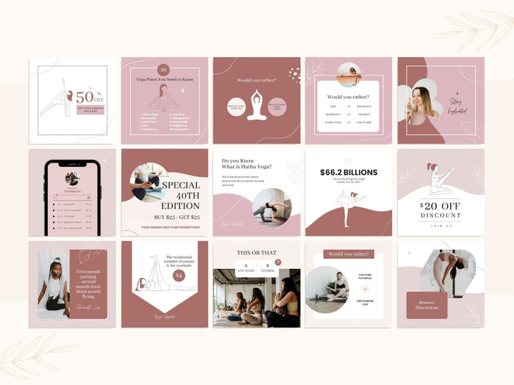 97 Yoga Social Media Canva Templates Bundle Rose
