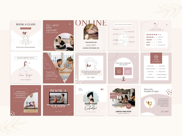 97 Yoga Social Media Canva Templates Bundle Rose