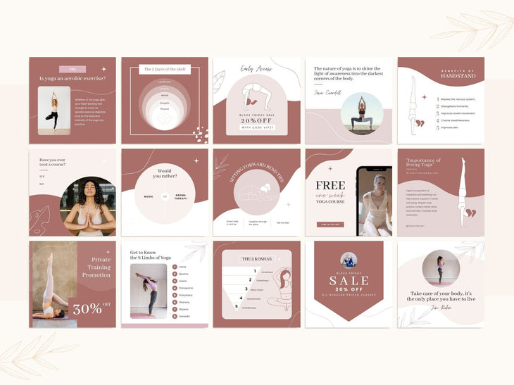 97 Yoga Social Media Canva Templates Bundle Rose