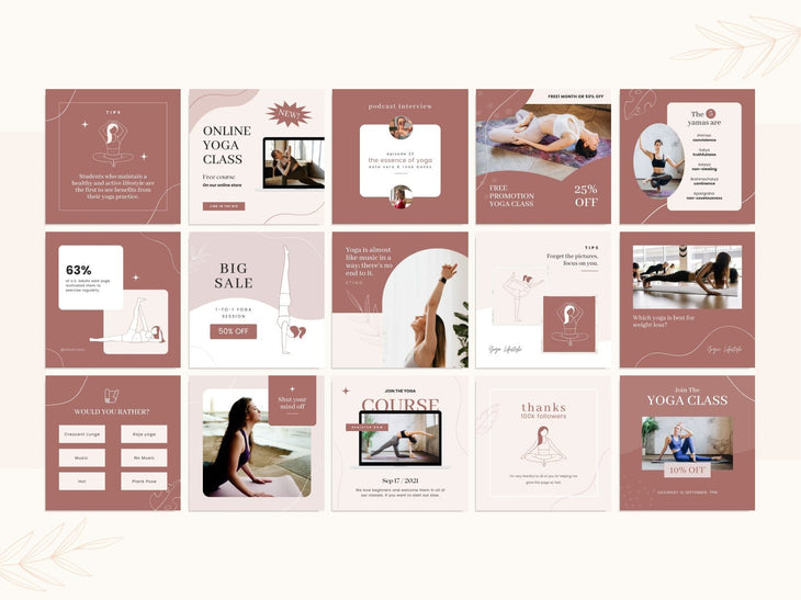 97 Yoga Social Media Canva Templates Bundle Rose