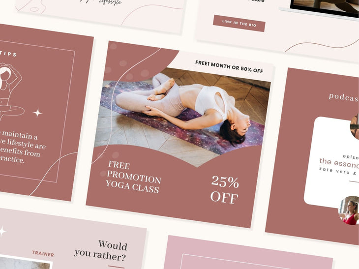 97 Yoga Social Media Canva Templates Bundle Rose