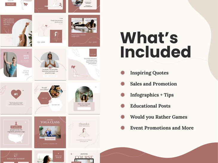 97 Yoga Social Media Canva Templates Bundle Rose