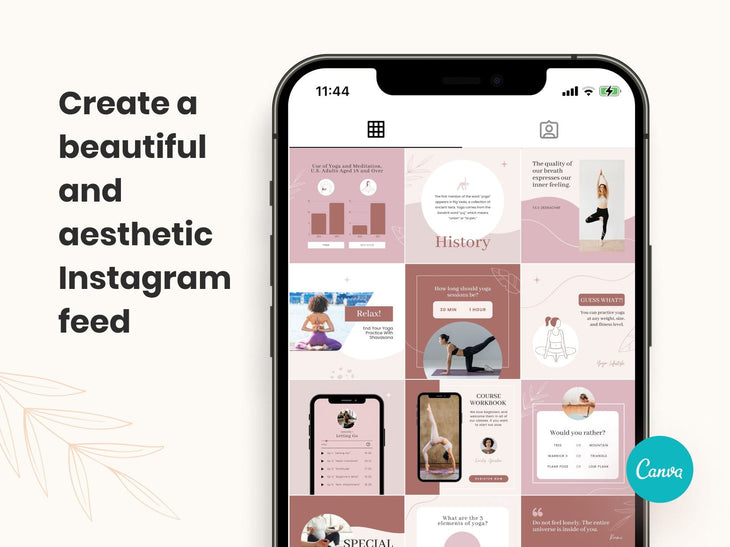 97 Yoga Social Media Canva Templates Bundle Rose