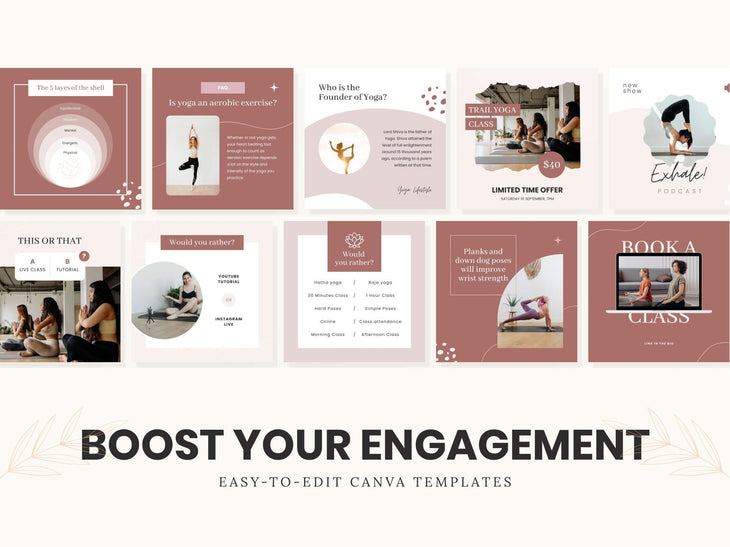 97 Yoga Social Media Canva Templates Bundle Rose