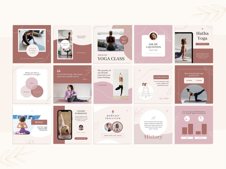 97 Yoga Social Media Canva Templates Bundle Rose