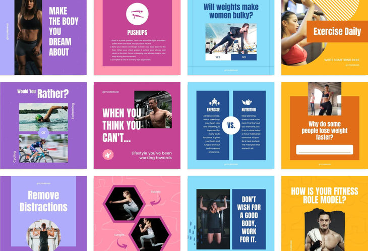 97 Done-for-You Trend Fitness Instagram Posts Canva Templates