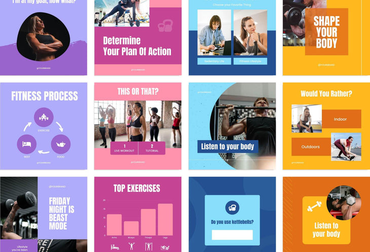 97 Done-for-You Trend Fitness Instagram Posts Canva Templates