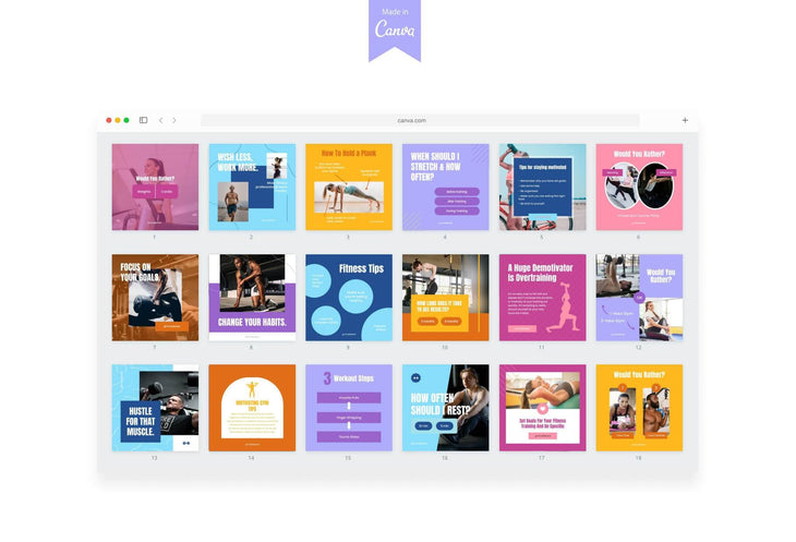 97 Done-for-You Trend Fitness Instagram Posts Canva Templates